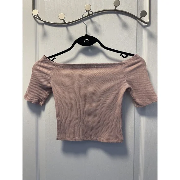 Pink Ribbed Off The Shoulder Top - Picture 2 of 2